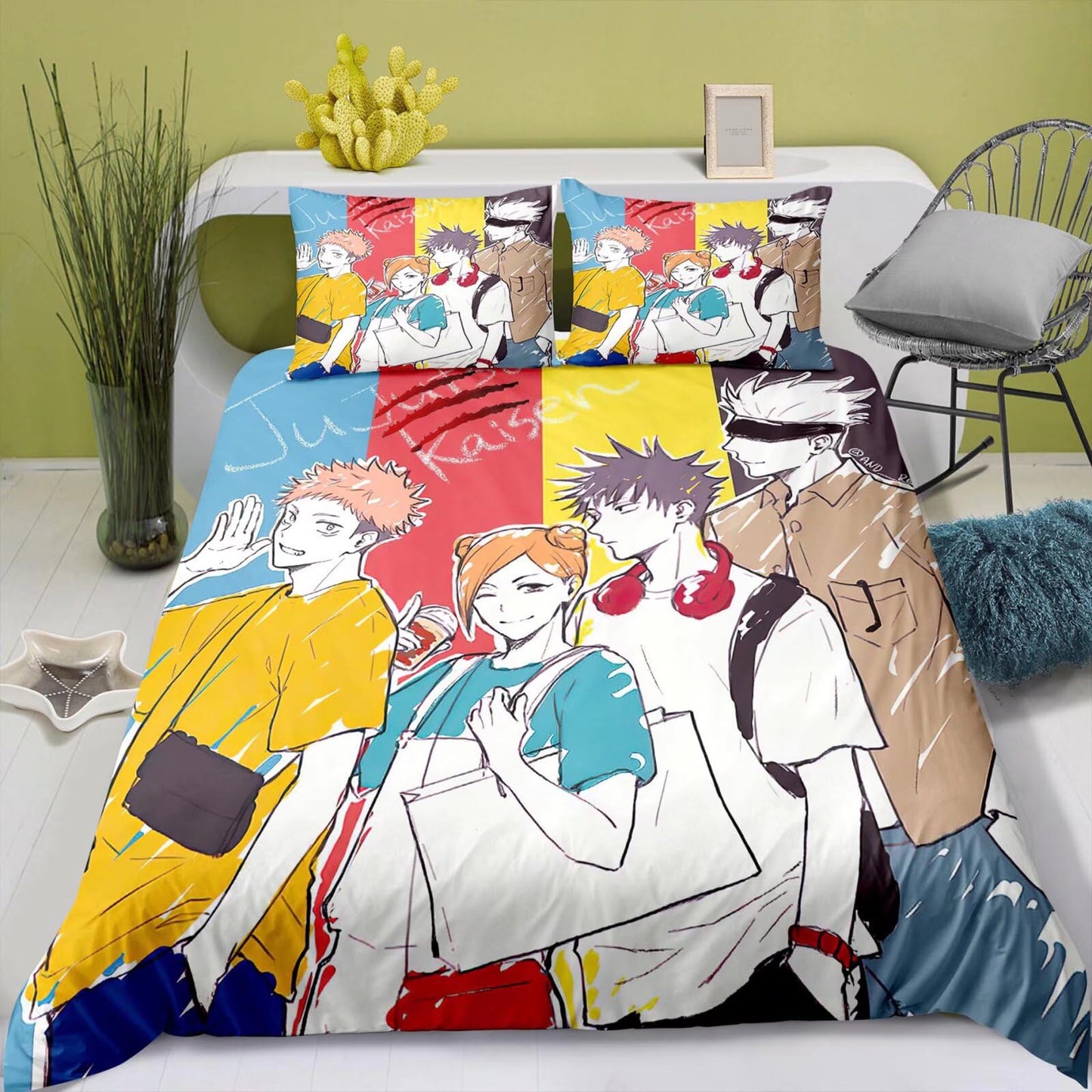 YJYP 3D Print Anime Bedding Sheet Sukuna Satoru Twin King Queen Full 3pcs Quilt Cover Pillow Cases Set