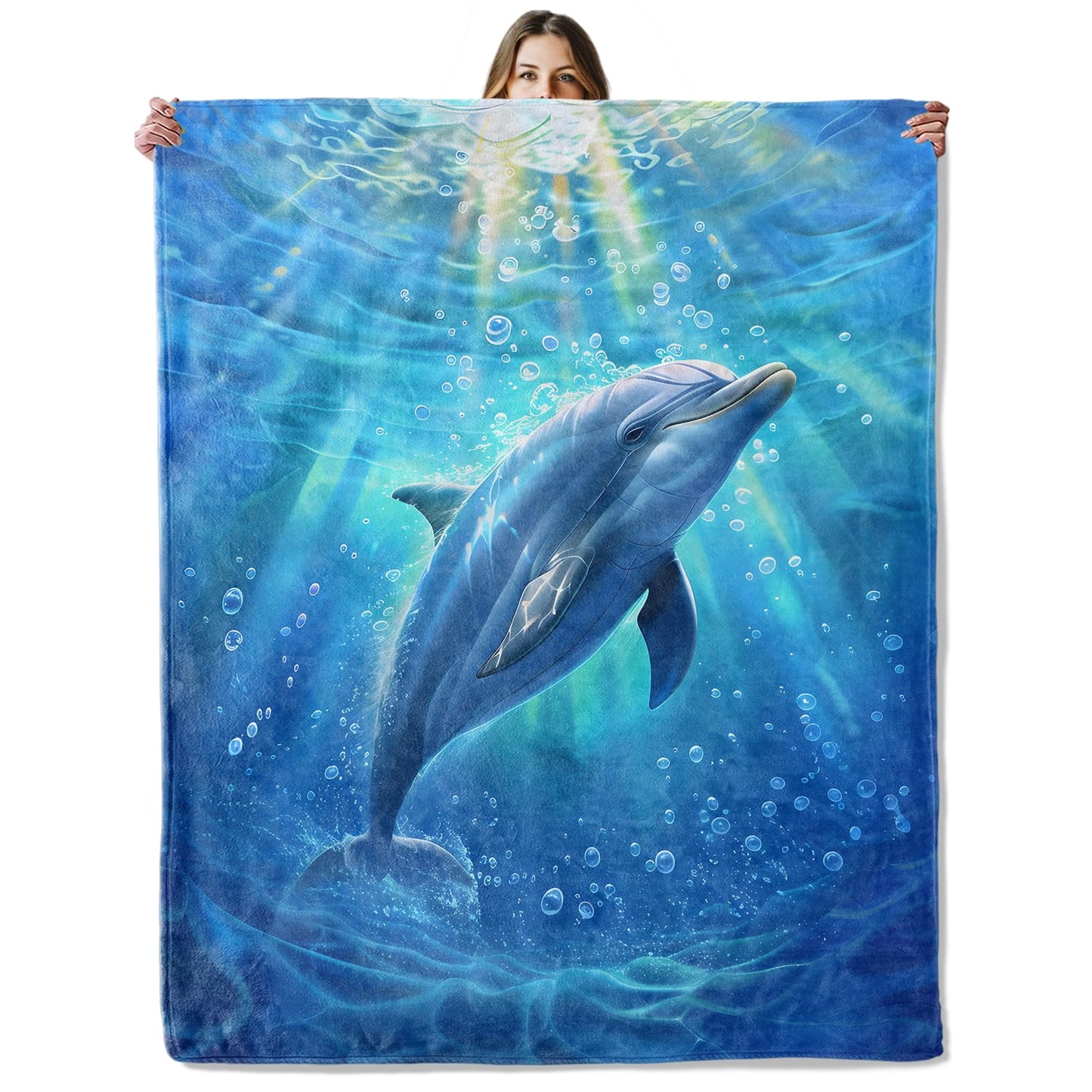 Dolphin Ocean Throw Blanket for Girls Boys Kids Adults, 50x60 in, Cozy Flannel Blanket for Bedroom, Camping, Couch, Room Decor, Fuzzy Warm Soft Gifts