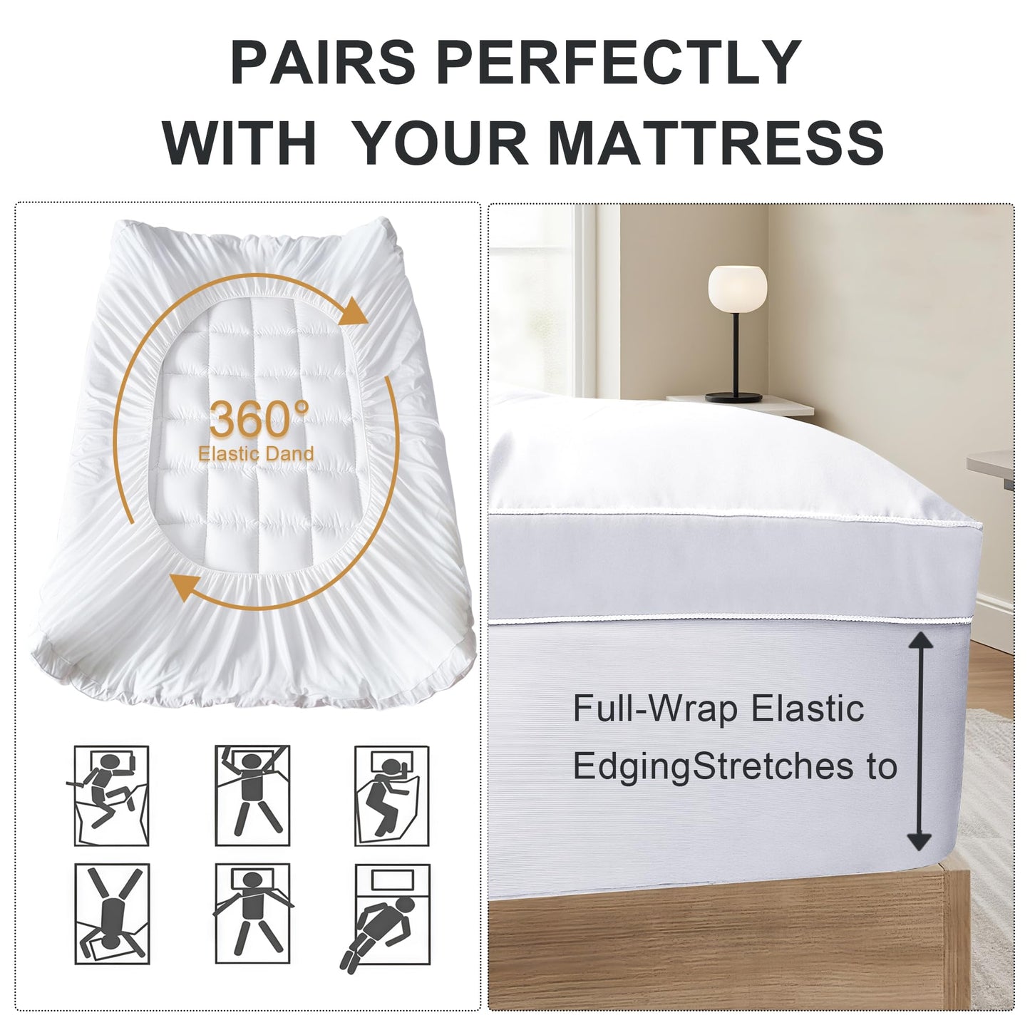 Mattress Topper King Size Pillow Top - Extra Thick Padded Mattress Pad & Protector, Breathable Fitted Deep Pocket 8-21, Ultra Soft & Supportive 1100GMS