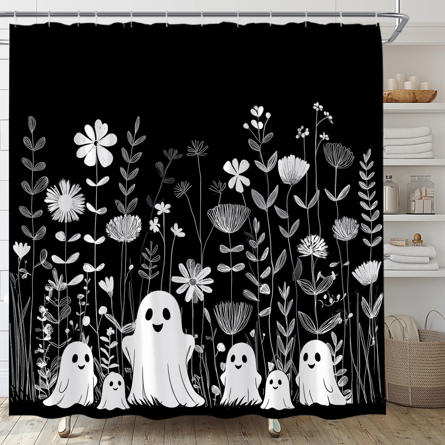 UEAUUN Halloween Cute Ghosts Shower Curtain, 72''Wx72''L
