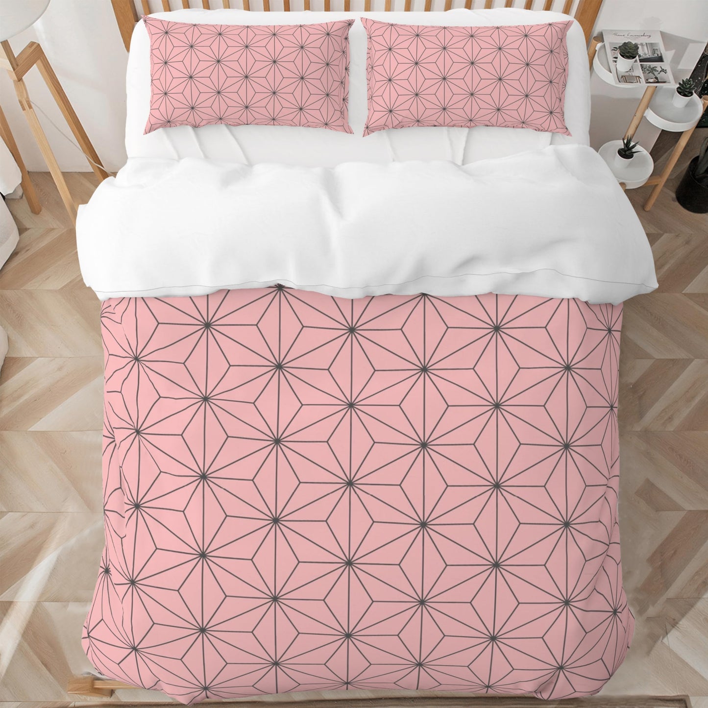 INFLAG Anime Bedding Set, 3-Piece Anime Duvet Cover Full Size Ultra Soft Breathable 3D Printed Microfiber Comforter Cover, Cartoon Quilt Cover with 2 Pillowcases (Full,Pink)