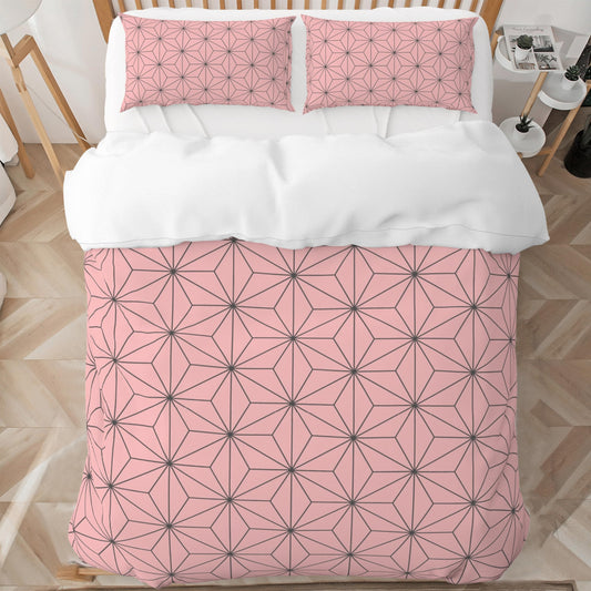 INFLAG Anime Bedding Set, 3-Piece Anime Duvet Cover Full Size Ultra Soft Breathable 3D Printed Microfiber Comforter Cover, Cartoon Quilt Cover with 2 Pillowcases (Full,Pink)