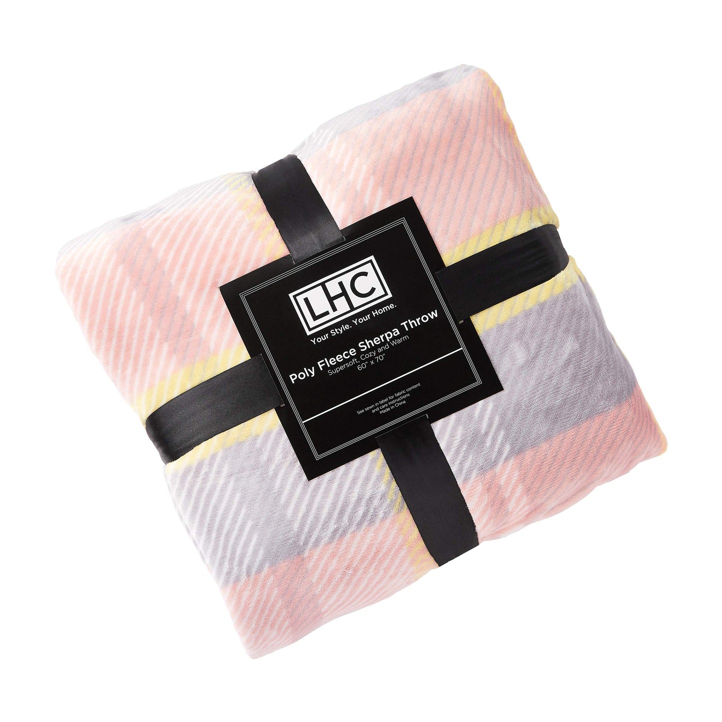 Home Bedford Blanket Throw – Oversized Plush Woven Polyester Sherpa Fleece Plaid Throw – Breathable and Machine Washable in Modern Blush