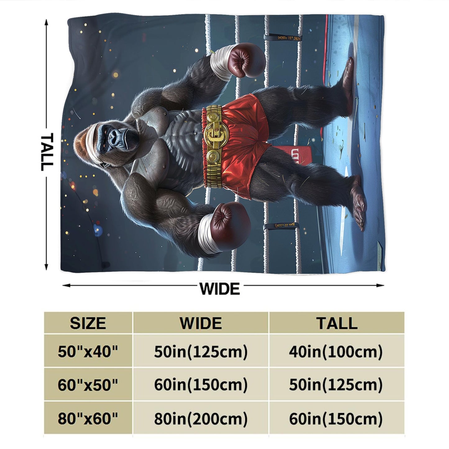 Gorilla Boxing Throw Blanket - Funny Boxing Gifts and Decor - Soft, Warm, Cozy Fleece Blanket for Men, Women, Boys, Girls - 50"x40"