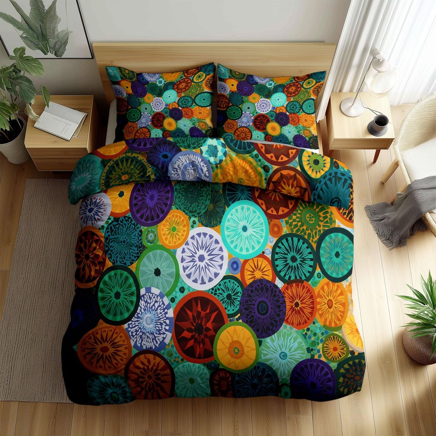 Super Soft Abstract Mosaic Duvet Cover Set Twin Size, Islamic Style Geometric Circles Pattern Bedding for Kids Boys Girls Teens - Breathable and Anti-Allergic Soft Comforter Cover 2 Pillow Shams