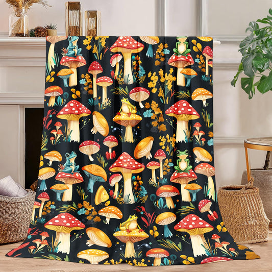 Mushroom Blanket Mushroom Decor Cozy Animal Throw Super Soft Plush Flannel Fleece Blanket Gift for Kids Adults Men Women Ultra Warm & Lightweight Flannel, 50"X40"