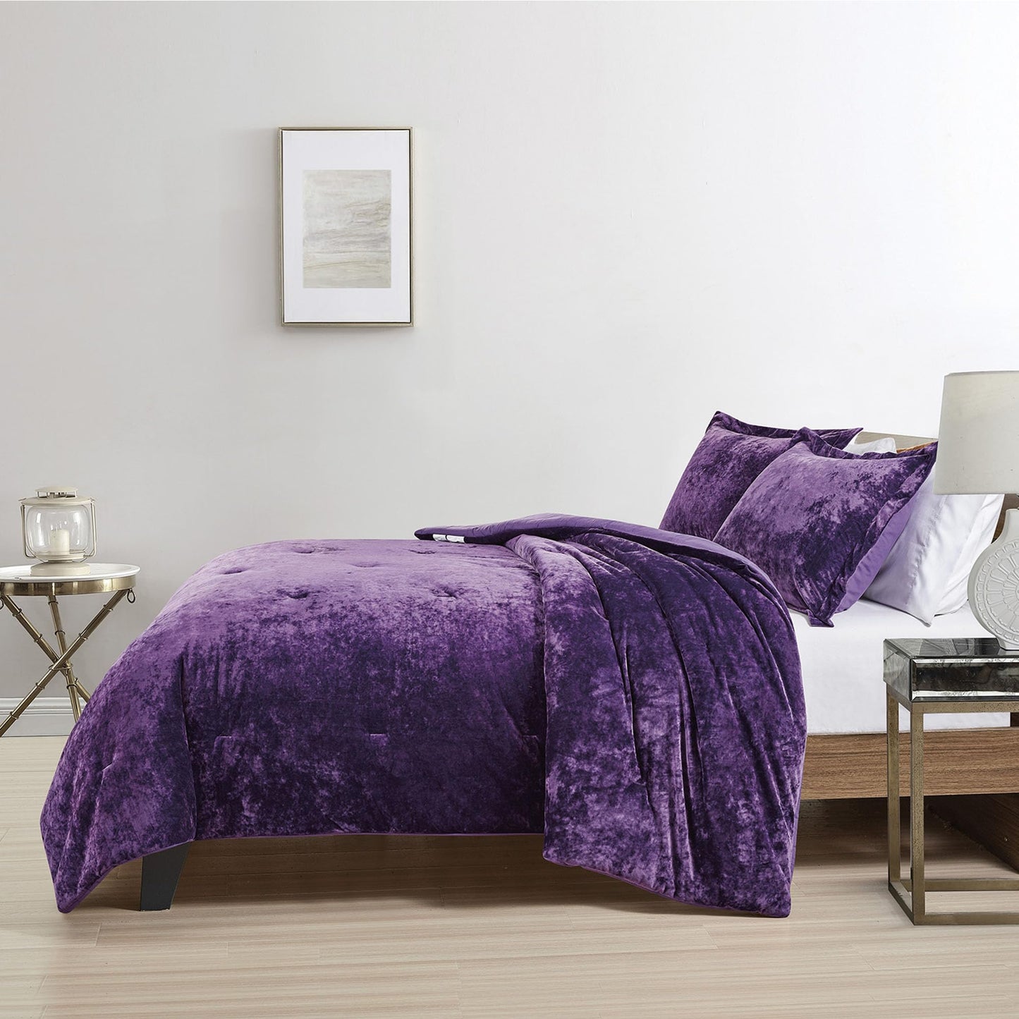 HUMESIIL Luxury Velvet King Comforter Set, 3 Pieces Reversible Comforters King Size with 2 Pillow Shams, Brushed Solid Microfiber Back, All Season Cozy, Soft, Warm, Lightweight (Purple, 104x90 Inch)