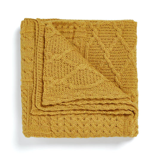 Aran Woollen Mills Patchwork Blanket, 100% Merino Wool, Cable Throw Blanket for Couch or Bed, Made in Ireland, Keel, Yellow, 40" x 60" (102 x 152 cm)