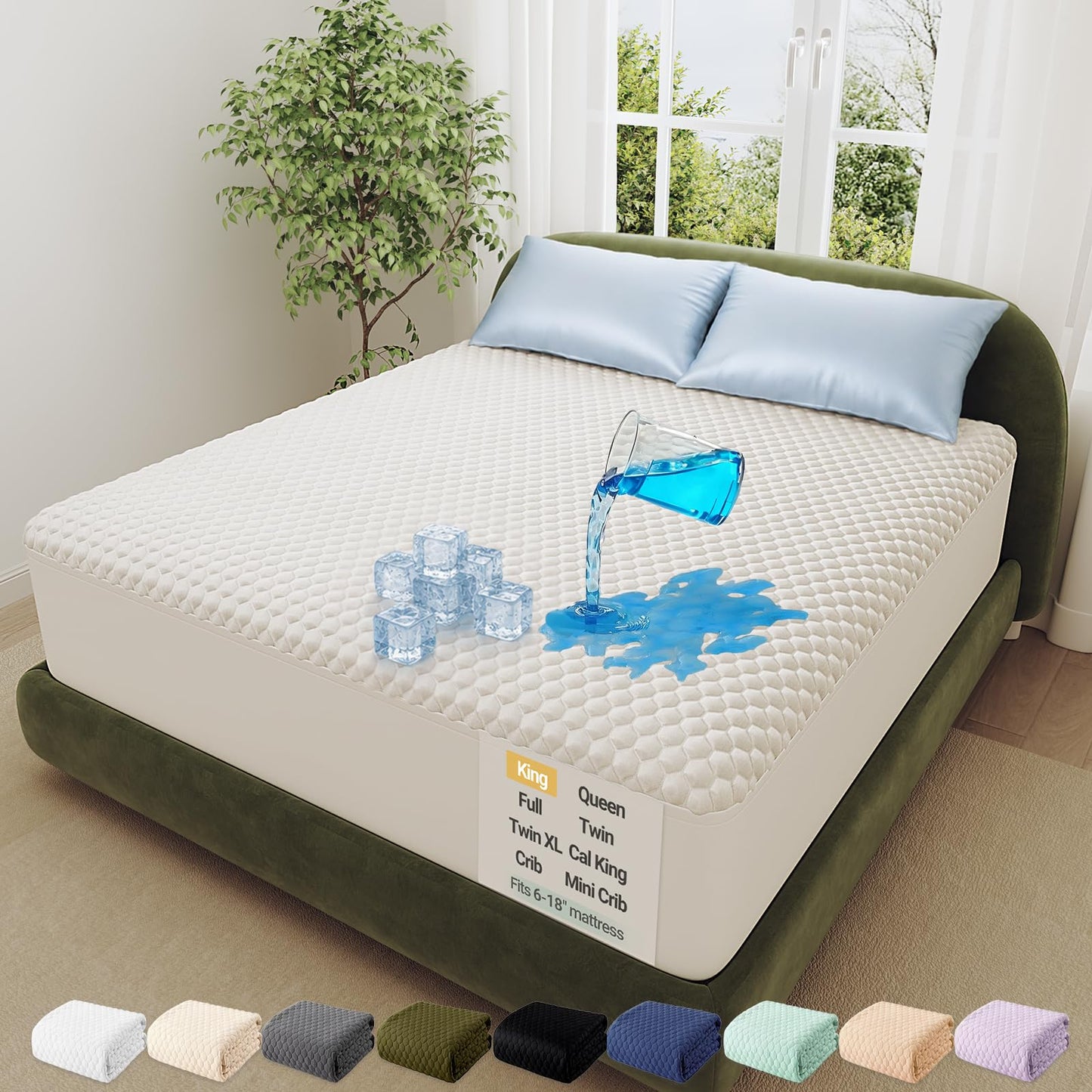 OhGeni 100% Waterproof Mattress Protector,King Size Mattress Soft Pad,Pet Hair & Bedwetting Resistant,Cooling Breathable Fitted Sheets,Washable Bed Cover,Non-Slip Deep Pocket,Noiseless for Bedroom