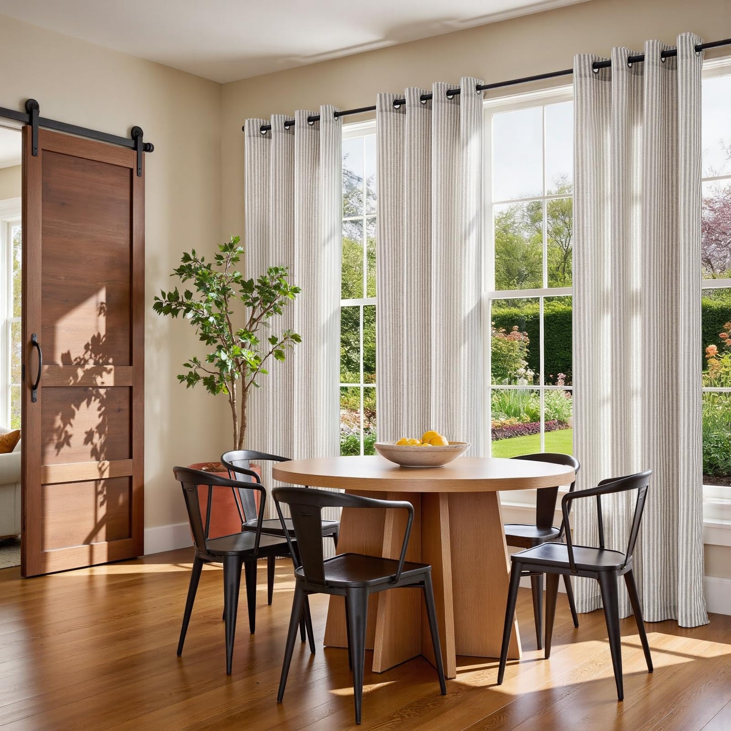 Vangao Linen Striped Curtains for Living Room Bedroom Farmhouse Tickingstripe Light Filtering Window Curtains Printed Drapes Grommet Top 2 Panels Grey W50 x L63 Inch