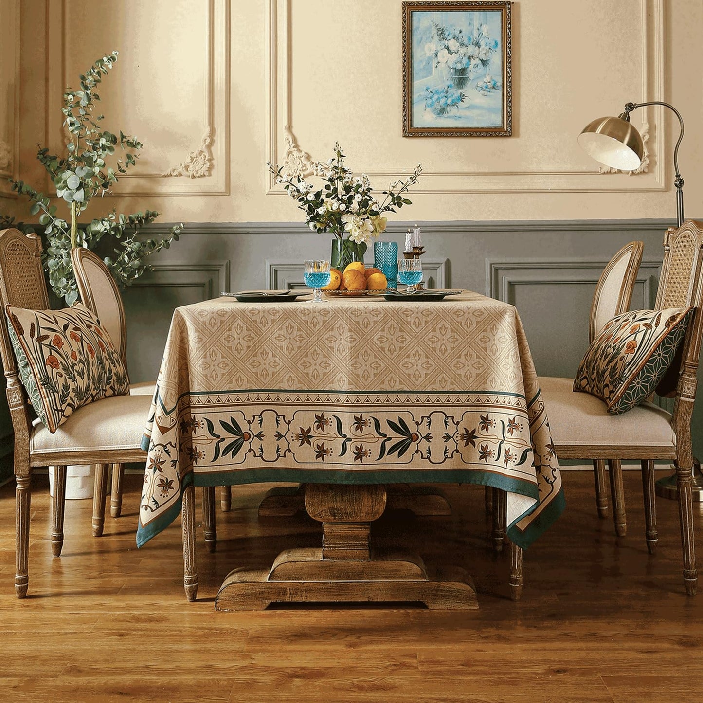 patdrea Designer French Linen Tablecloth,Rectangular,87"x55"-Fram