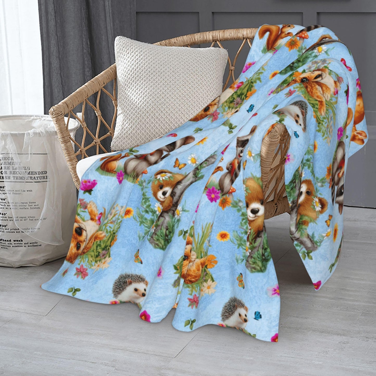 Cute Animals Floral Butterfly Bunny Flannel Blanket Throw Soft Cozy Blanket for Living Room Couch Sofa Bed 50 x 60 Inches