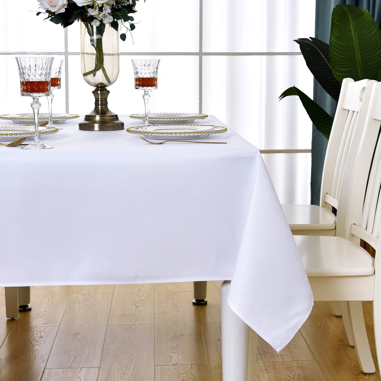KAIPHO White Rectangle Tablecloth Waterproof Stain Resistant Wrinkle Free Table Cloth 210GSM Polyester Wipeable Table Cover for Party, Banquet, Indoor and Outdoor - Rectangular/Oblong, 60 x 84 inch