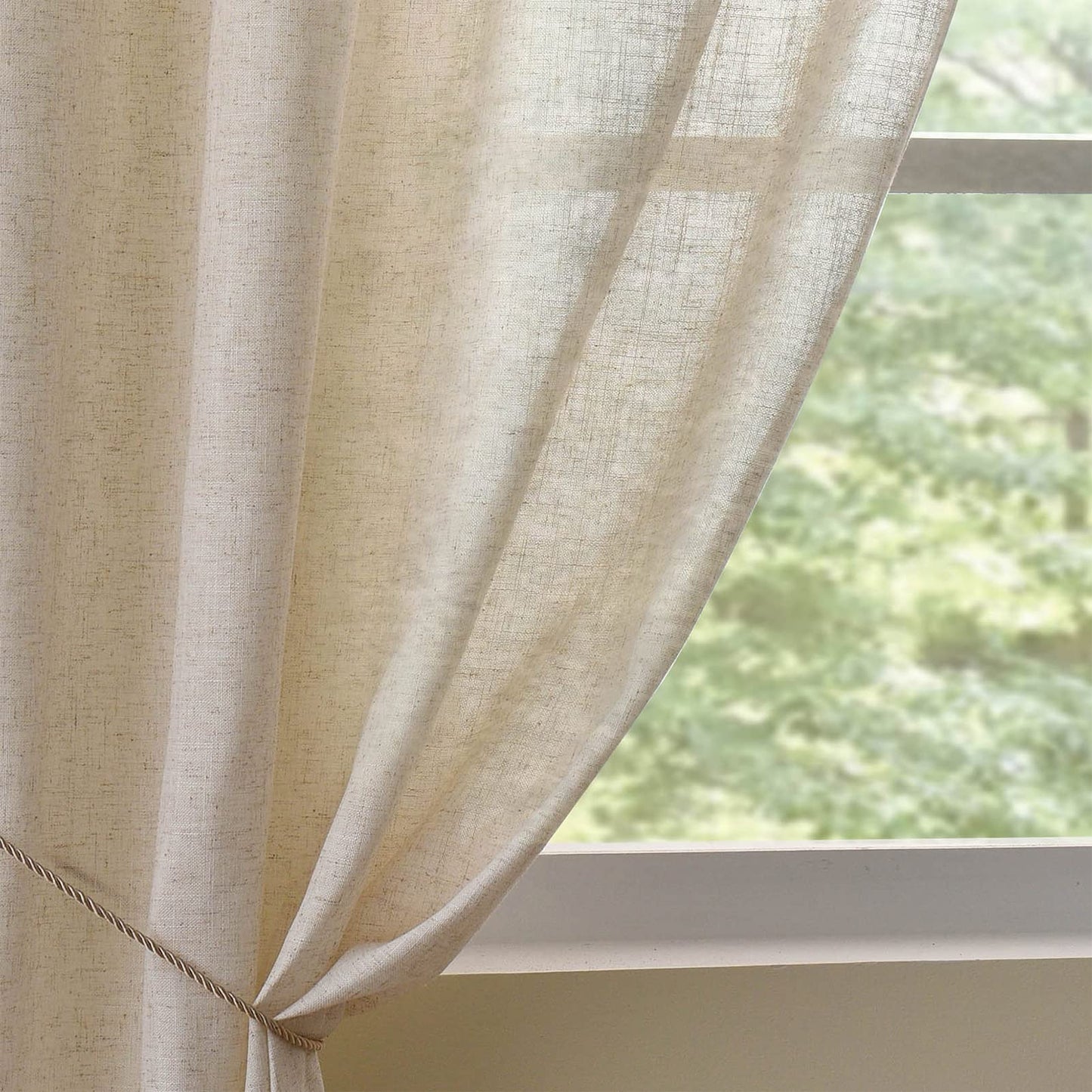 Valea Home Linen Curtains Panel 84 inch Long Light Filtering Rod Pocket Crude Drapes for Bedroom Living Room Farmhouse Window Treatment Panels, Natural, 1 Panel