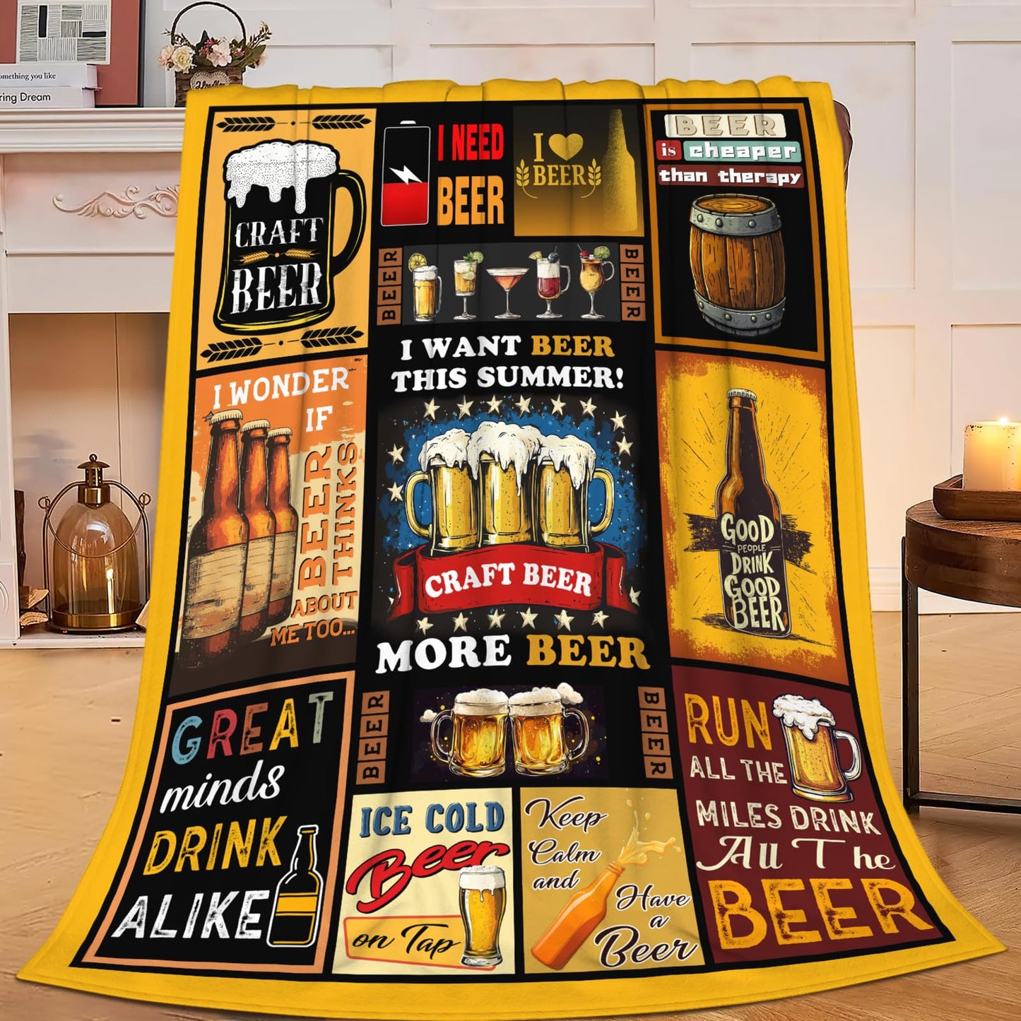 Beer Blanket for Mens, Wheat Cheer Beer Flannel Throw Blanket, Cozy Fleece Soft Stuff Blankets Gift for Women Men Couch Sofa Bed 50" x 40"