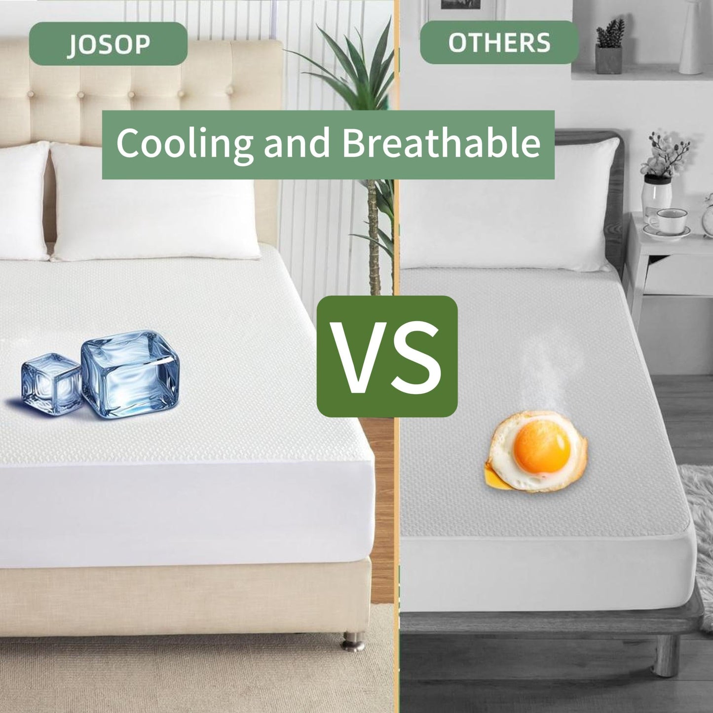 JOSOP 100% Waterproof Queen Mattress Protector,Breathable Cooling 3D Air Bamboo Viscose Mattress Pad Cover,6"-16'' Deep Pocket Fitted Sheet,Noiseless Machine Washable Queen Size Mattress Protector