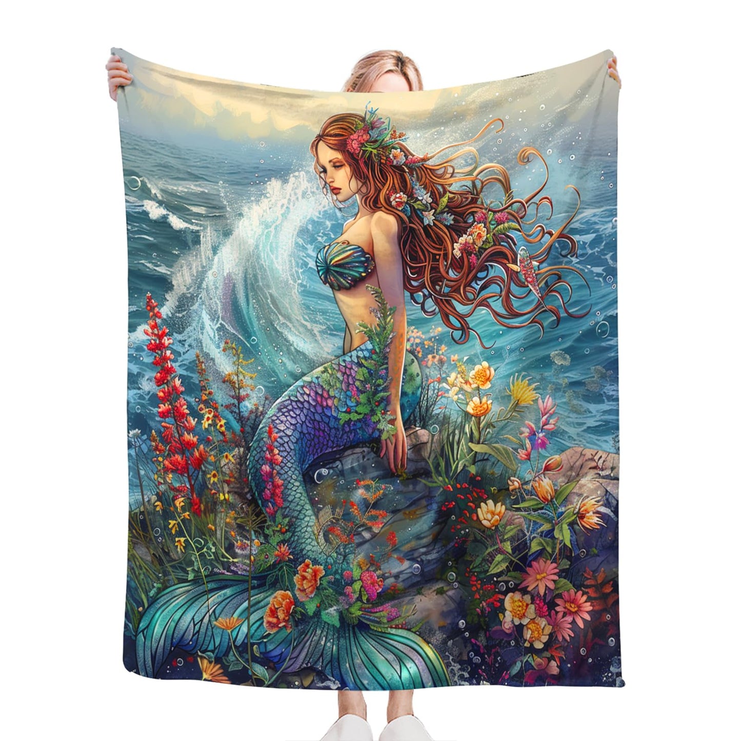 Tijuboni Mermaid Throw Blanket Mermaid Gifts for Girls Women Boys Men Kids Adults Soft Flannel Fleece Blanket for Couch Sofa Bed Home Decor 40"x50"