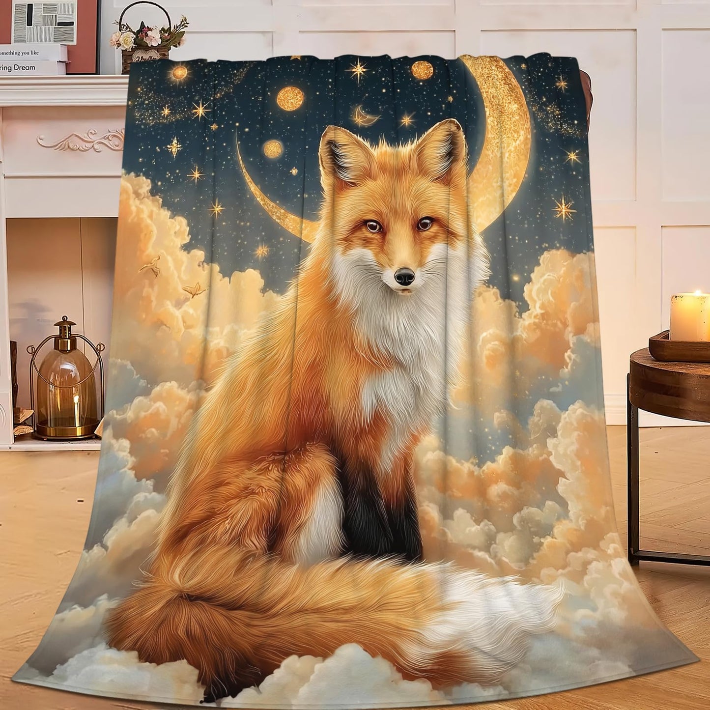 Fox Throw Blanket for Kids, Cute Fox Fleece Blanket Gifts for Boys Girls, Warm Cozy Soft Flannel Stuff for Bed Sofa Couch 50" x 40"