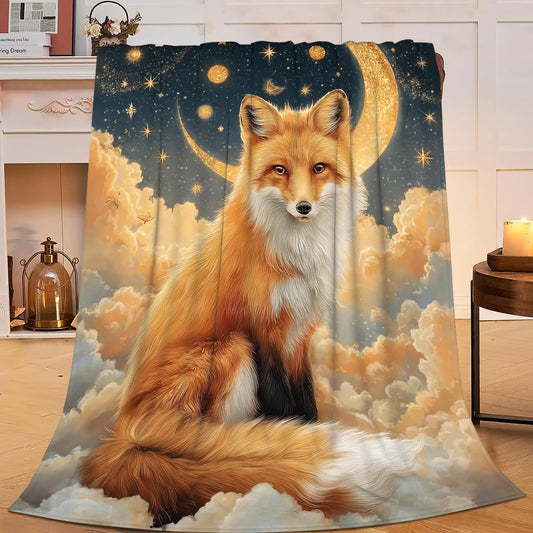 Fox Throw Blanket for Kids, Cute Fox Fleece Blanket Gifts for Boys Girls, Warm Cozy Soft Flannel Stuff for Bed Sofa Couch 50" x 40"