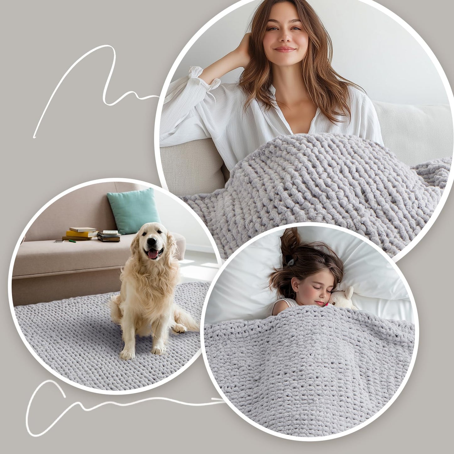 YJLMLY Chunky Knit Throw Blanket,50x60 Inch Heavy 4.4lbs, Hand Knit Chenille Couch Blanket, Soft Cable Knit Gift for Women Mom Wife, Modern Home Decor