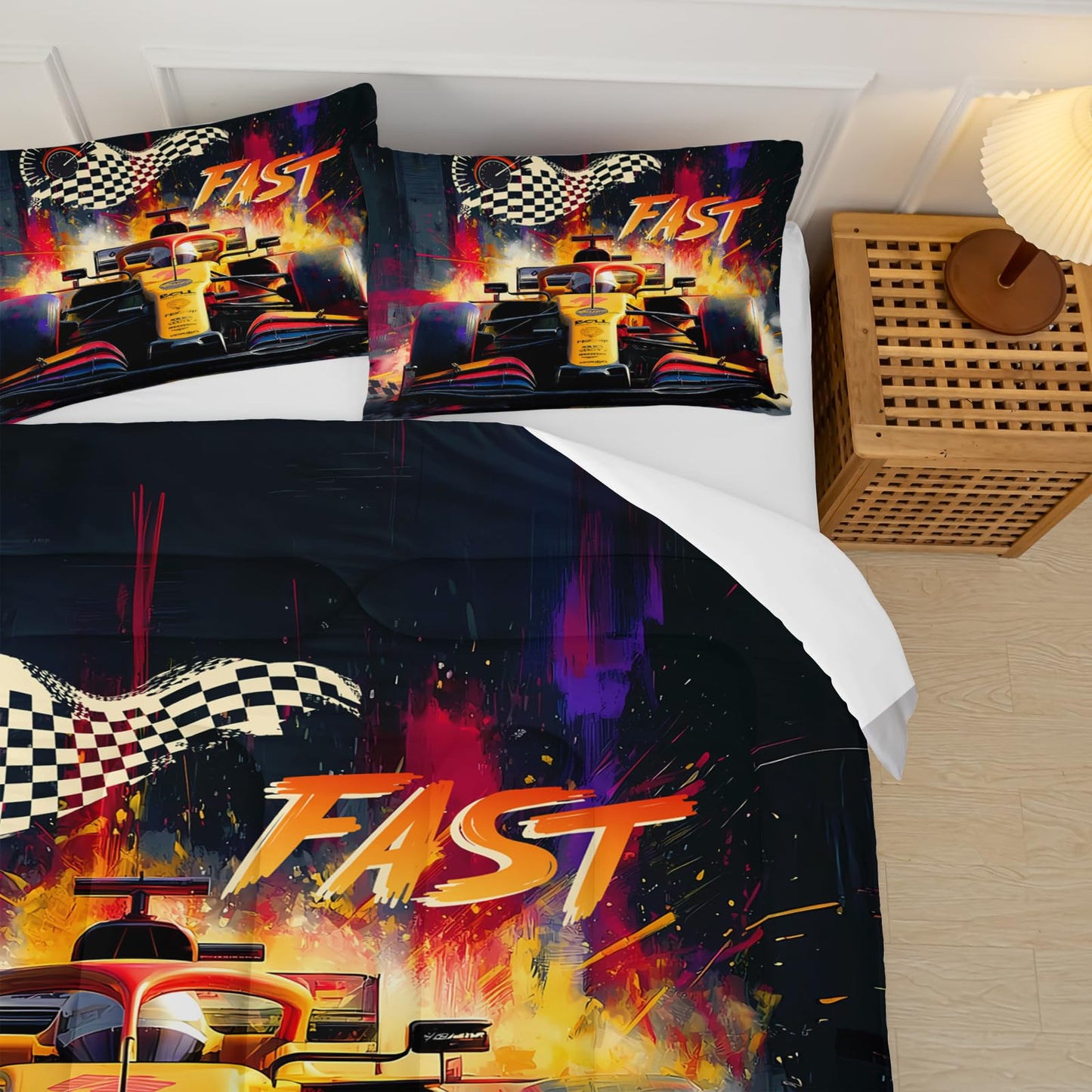 lneffble F1 Race Car Comforter Set Full for Boys，Boys Full Size Bedding Set Race Car，with 1 Comforter with 2 Pillow Case，F1 Race Car Themed Bedroom Decor