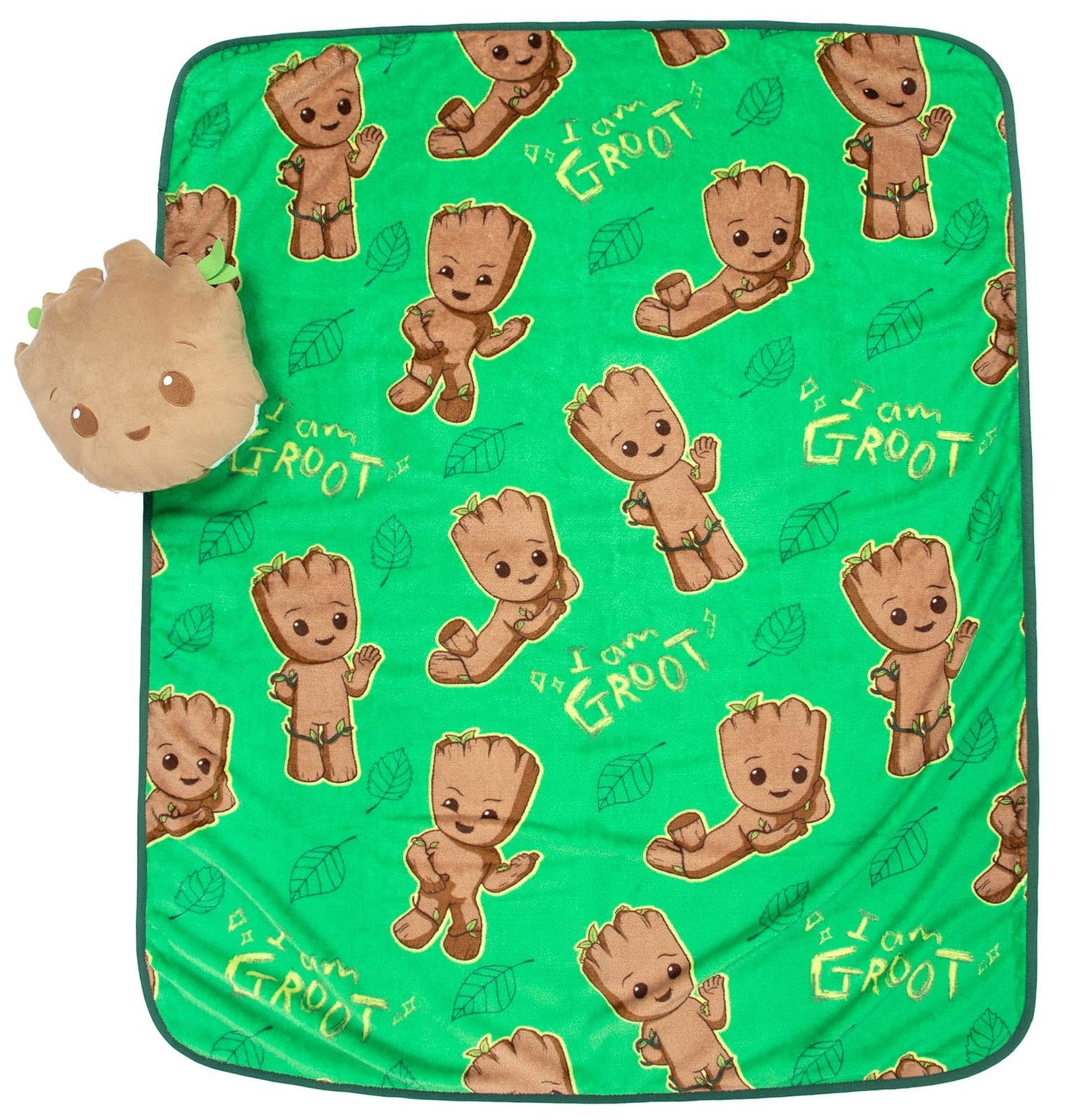 Jay Franco Marvel Guardians of The Galaxy Groot Nogginz Set - 40 x 50 Inch Lightweight Travel Throw Blanket & Pillow - Kids Super Soft 2 Piece Bedding Set