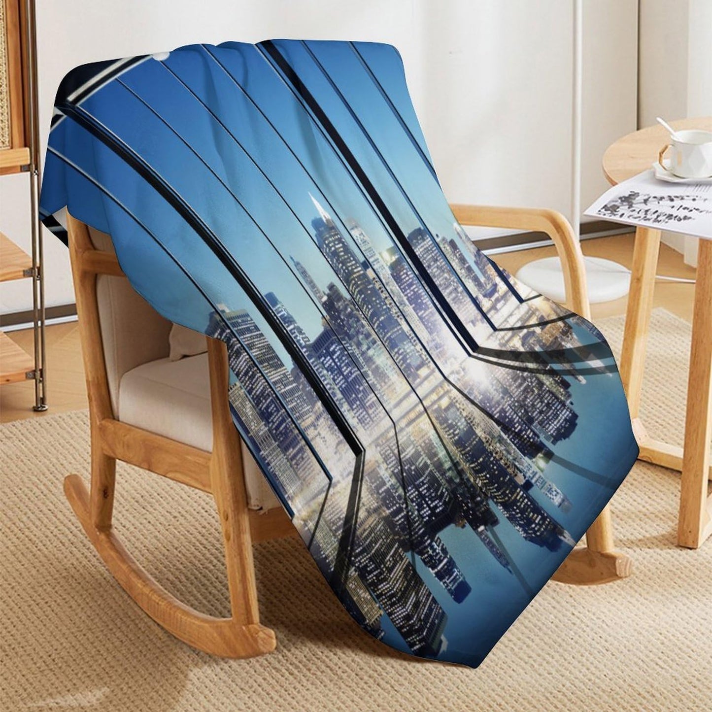City Night Landscape Throw Blanket,New York Buildings Neon Lights Pattern Soft Cozy Warm Flannel Blankets for Sofa Couch Bed Gifts for Lover Kids Boys Grils Women Adults 30x40 Inch