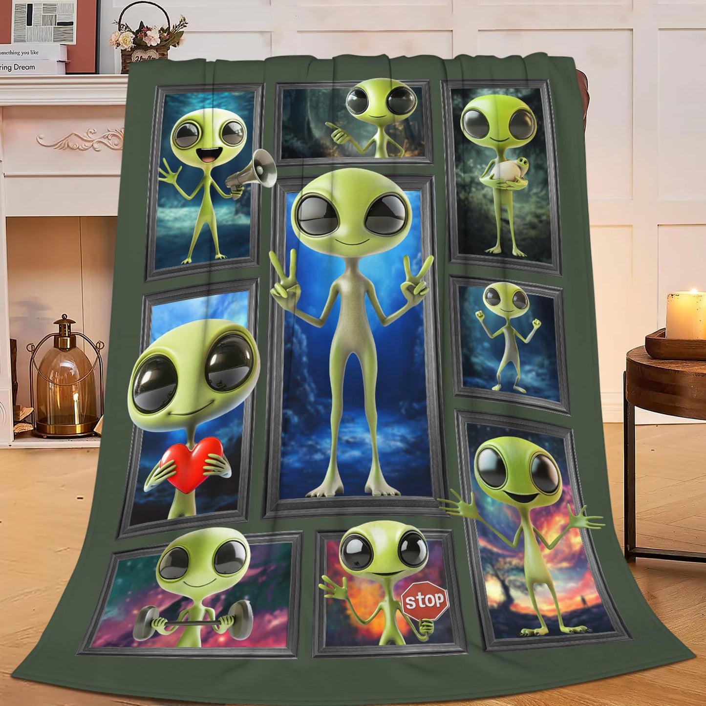 Lovira Alien Throw Blanket Space Print Throw Blankets Gifts for Couch Sofa Bed Stuff Decor Lightweight Soft Cozy Fleece Plush Warm Flannel Bedding for Lover Men Women Boys Girls 40"x50"