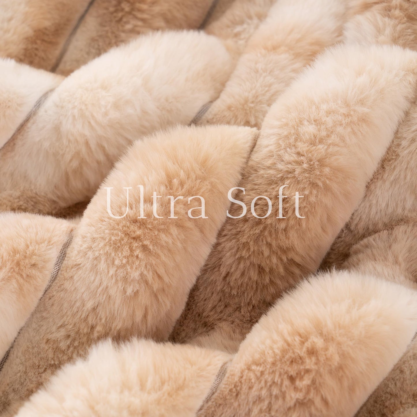 Battilo Beige Throw Blanket for Couch, Cozy Warm Plush Striped Rabbit Fur Throw Blanket for Bed, Super Soft Fuzzy Faux Fur Blanket for Living Room Bedroom, Home Decor & Gifts, 50"x60"