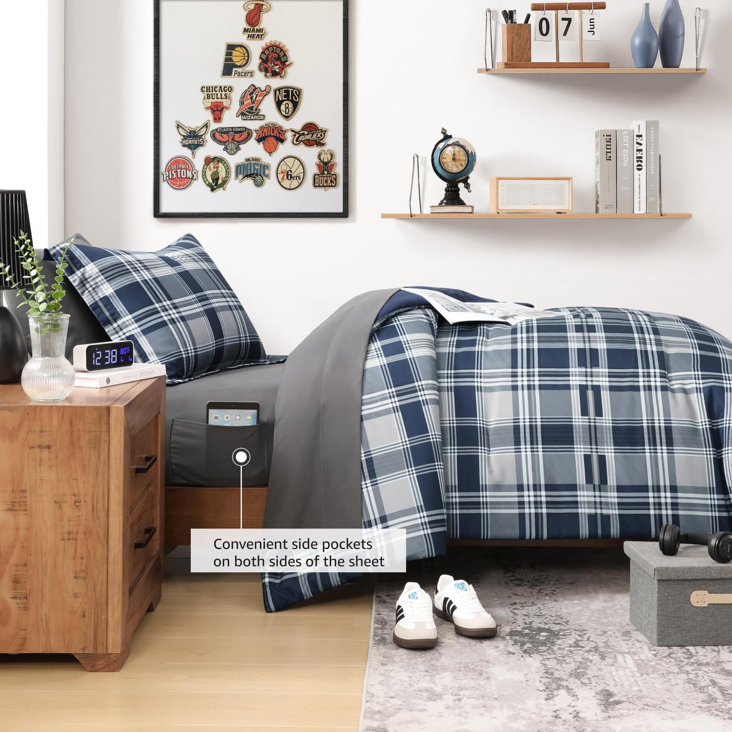 MaiRêve Navy Blue Twin XL Comforter Set, Twin XL Bedding Sets for Boys Girls 5 Pieces for Dorm Farmhouse All Season Lightweight &Comfy with Fitted Sheet, Flat Sheet (Navy Blue, Twin XL, 66"x90")