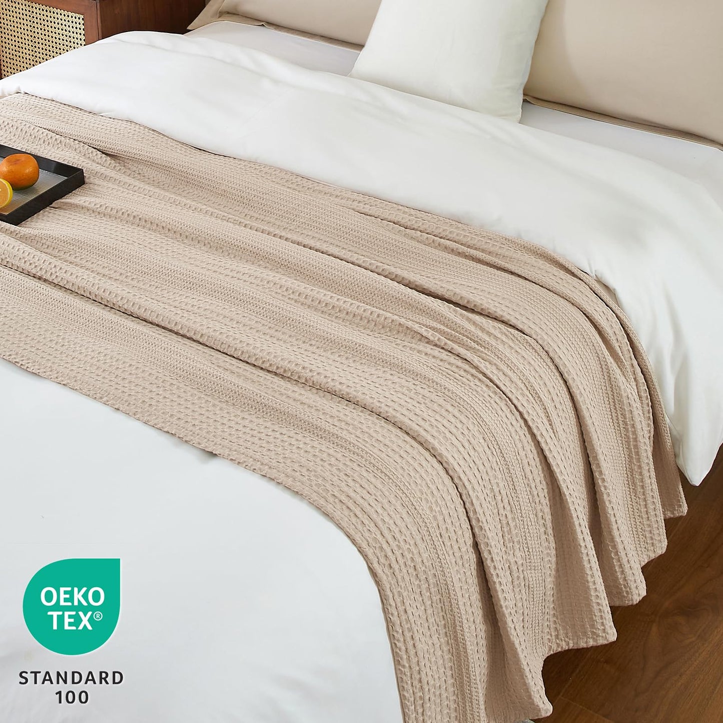 PHF Lightweight Waffle Weave Blanket Queen Size, Breathable & Ultra Soft, 90"x 90" Soft & Cozy Thin Blanket for Spring & Summer & Hot Sleepers, Bed, Home Decor - Light Tan