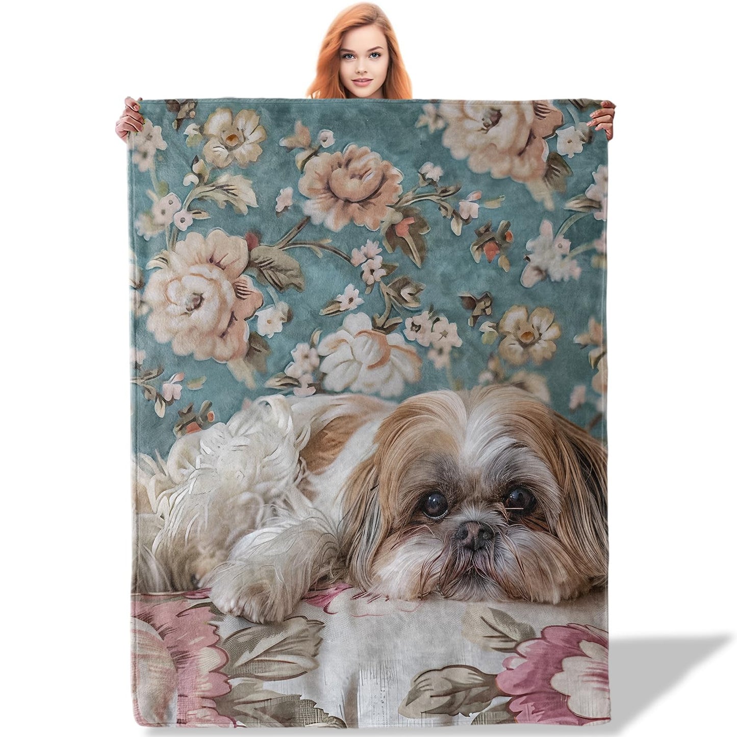 Plistiz Shih Tzu Dog Throw Blanket for Women Girls Boys, Soft Flannel Blankets Gifts for Living Room Couch, Home, Sofa Decor, 50"x60"