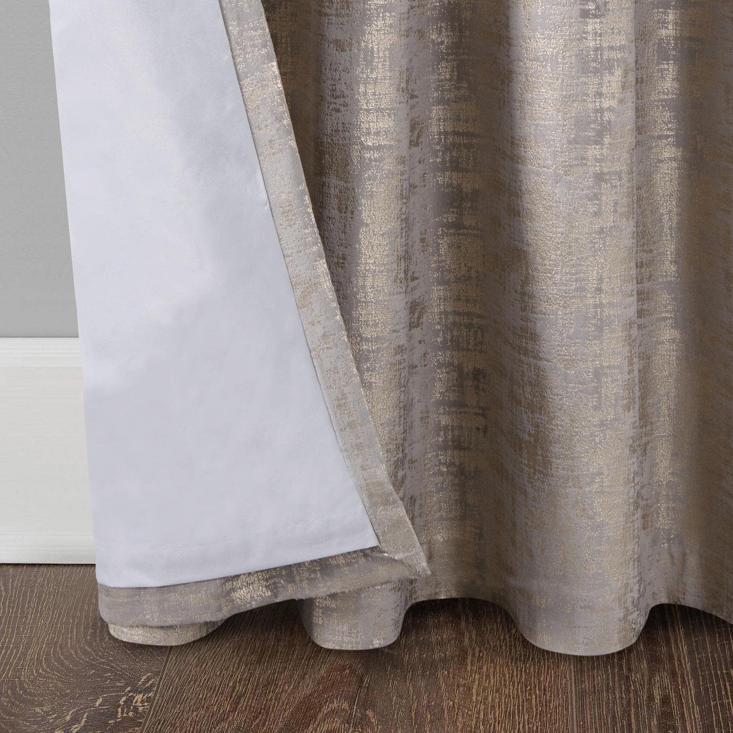 always4u 100% Blackout Soft Velvet Curtains for Bedroom Living Room Thermal Energy Saving 84 Inches Long Luxury Gold Foil Print Drapes 2 Panels Champagne