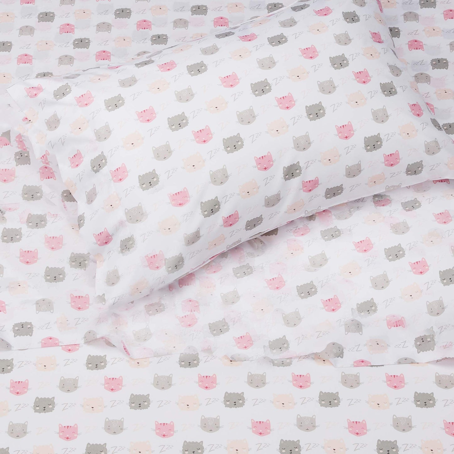 Amazon Basics Kid's Soft, Breathable, Easy-Wash Microfiber 3-Piece Sheet Set with Pillowcase, Twin, Peony Pink Kitties, Animal Print