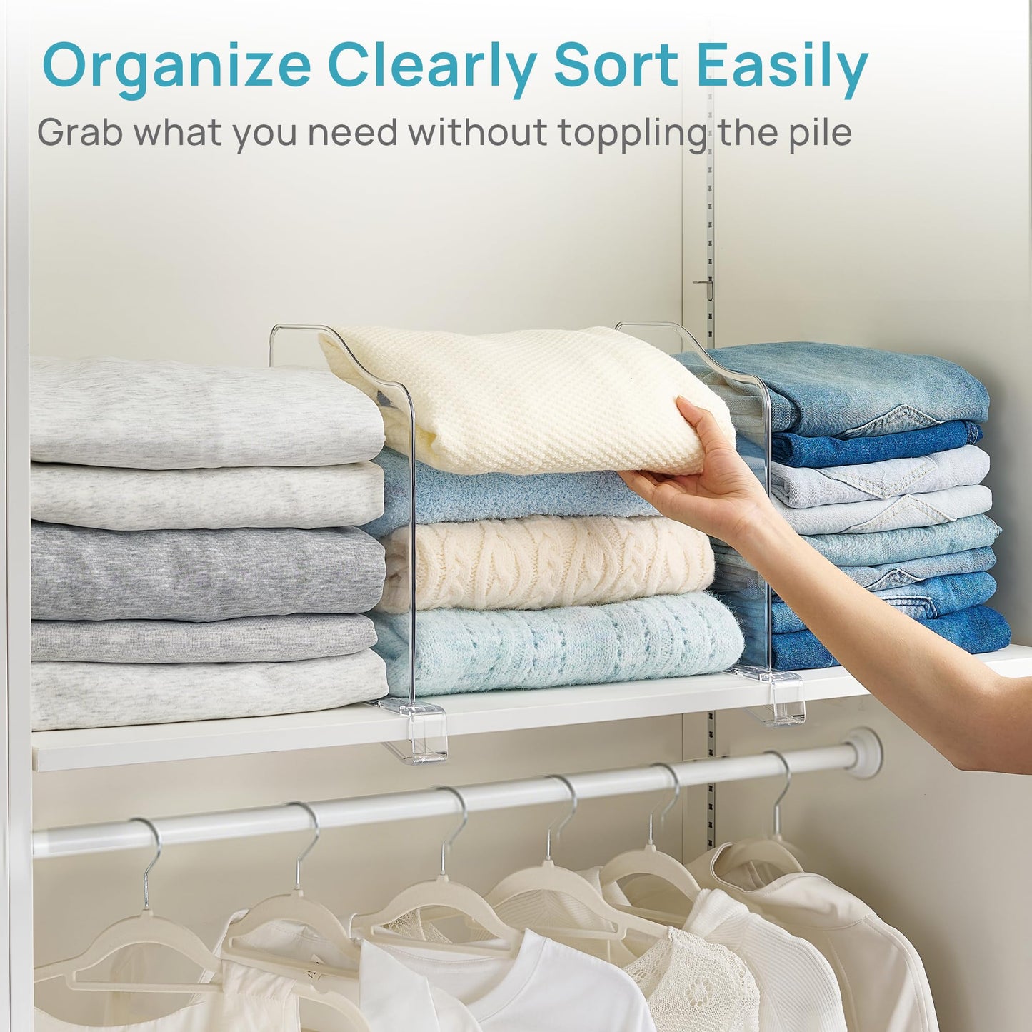Vtopmart 4 Pack 12in Height Shelf Dividers for Closet Organization, Clear Plastic Closet Shelf Dividers of Upgrade 12in for Maximizing Vertical Space Storage, Organizing Sweater, Jeans, Shirts, Bags