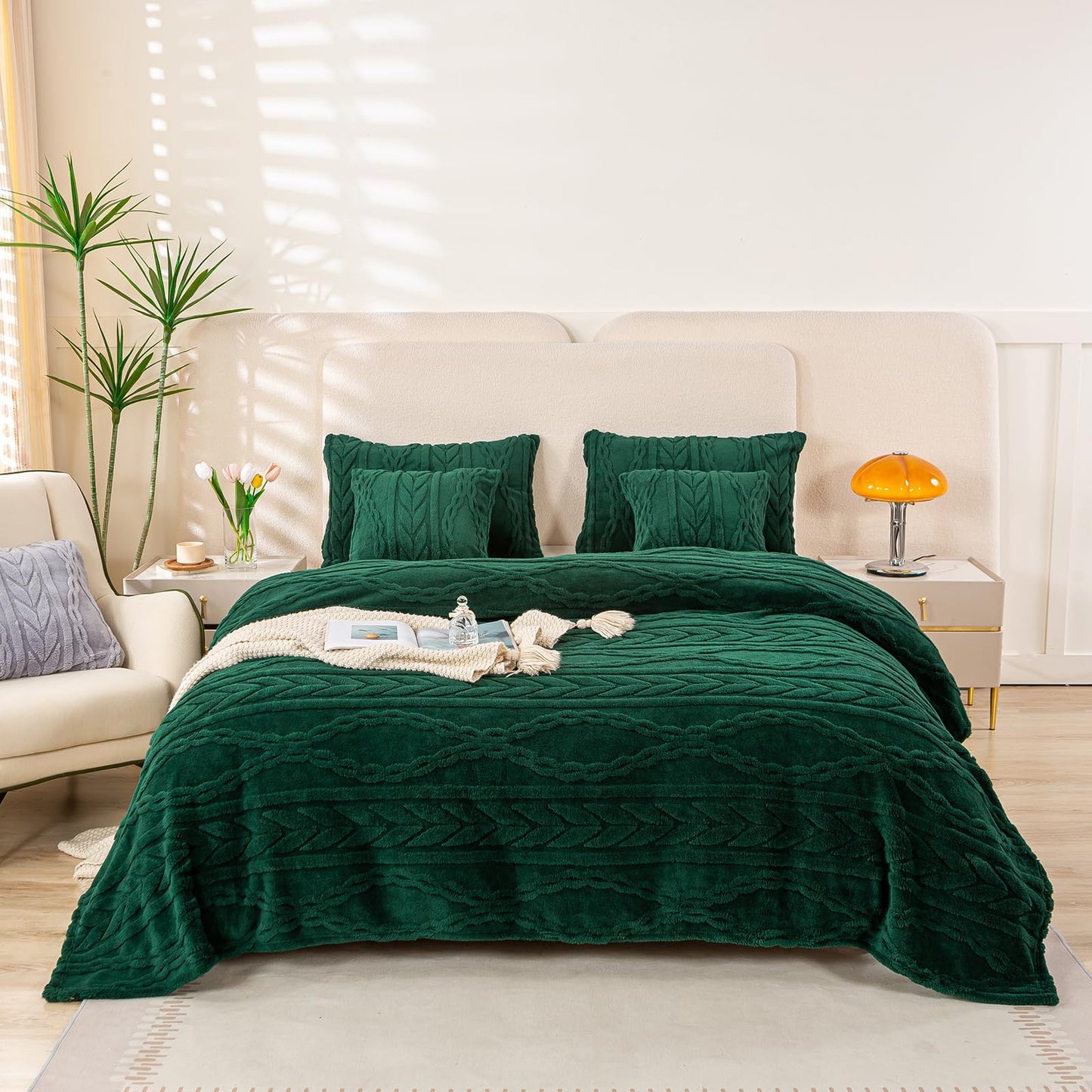 YUSOKI Sherpa Throw Pillow Covers-3D Stylish Design,Set of 2-Decorative Fuzzy Fluffy Cozy Pillow Cases for Sofa Couch Bedroom Without Insert(Forest Green,18"x18")