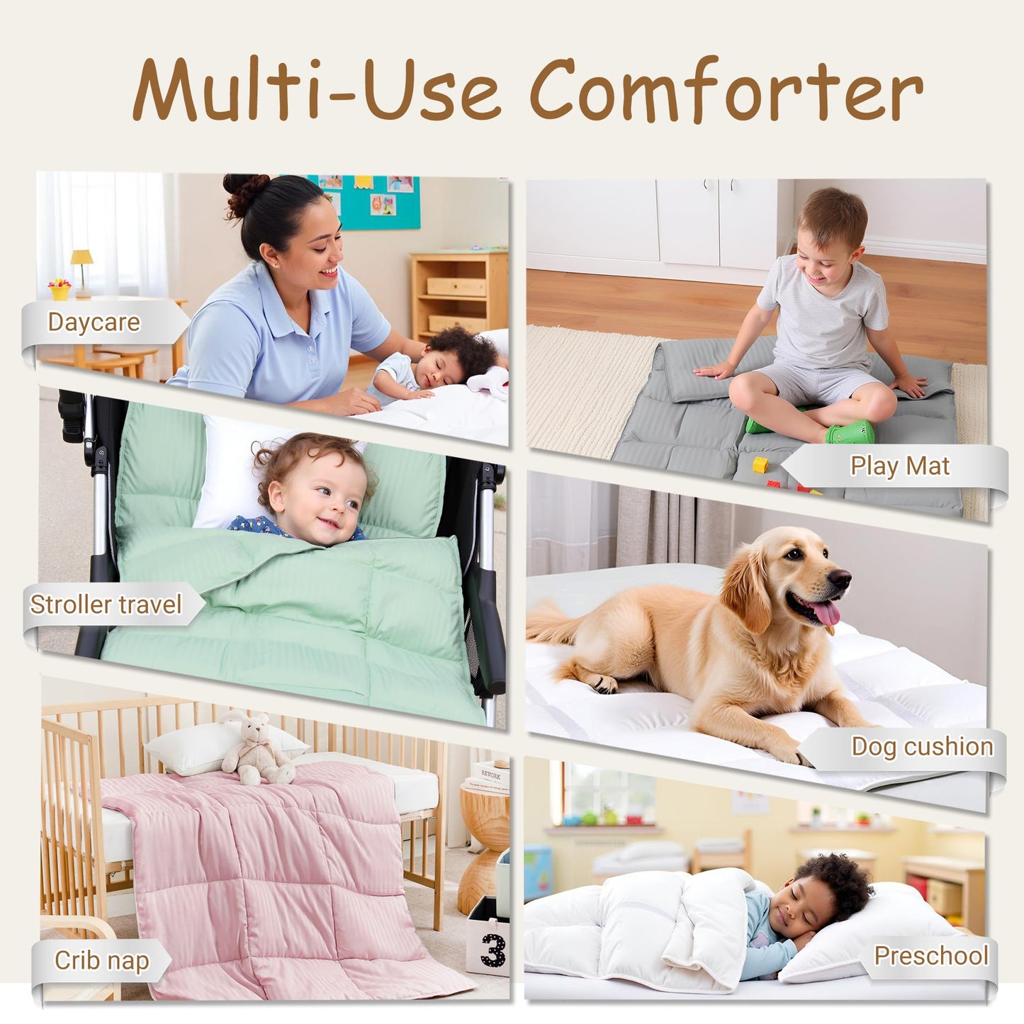 ZPECC Toddler Down Alternative Comforter, 39x47 Hypoallergenic Baby Blanket Quilt, Soft Breathable Lightweight All Season Kids Duvet Insert for Crib Stroller Cot Daycare, Purple Stripe