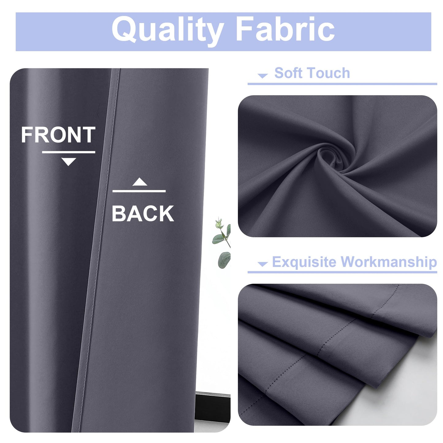 Simplebrand Ava Grey Blackout Curtains for Bedroom 63 Inch Length 2 Panels Set, Solid Thermal Insulated Energy Saving Rod Pocket Window Treatment Curtains Blackout Drapes, W40 x L63 Inch, Grey
