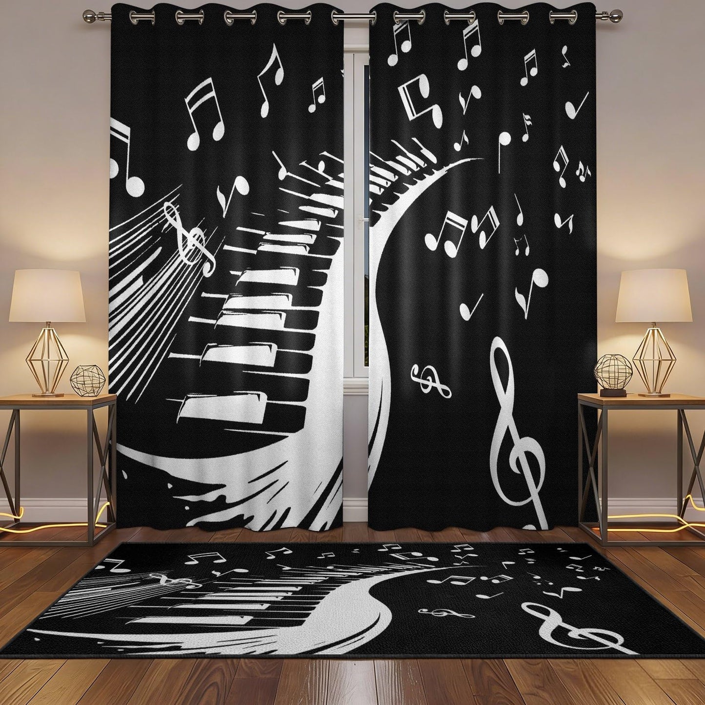 MBVZGUK Black and White Piano Keys Room Darkening Curtains, 84 Inch Long 2 Panels, Music Note Treble Clef Print Thermal Insulated Window Drapes, Light Blocking Curtain for Piano Themed Home Decor
