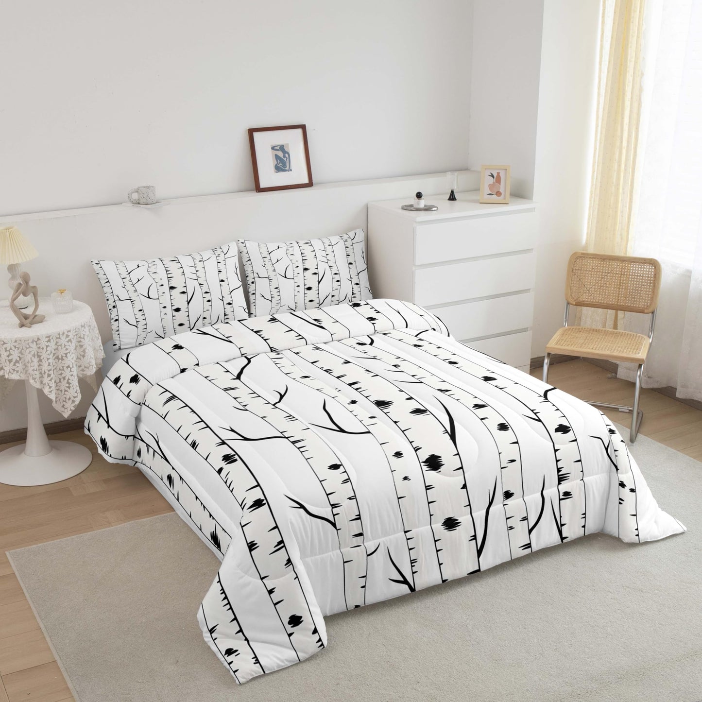 jejeloiu Tree Branches Bedding Set Full Size Kids Botanical Comforter for Boys Girls Nature Comforter Set Black White Duvet Set Room Decorations Quilt Set