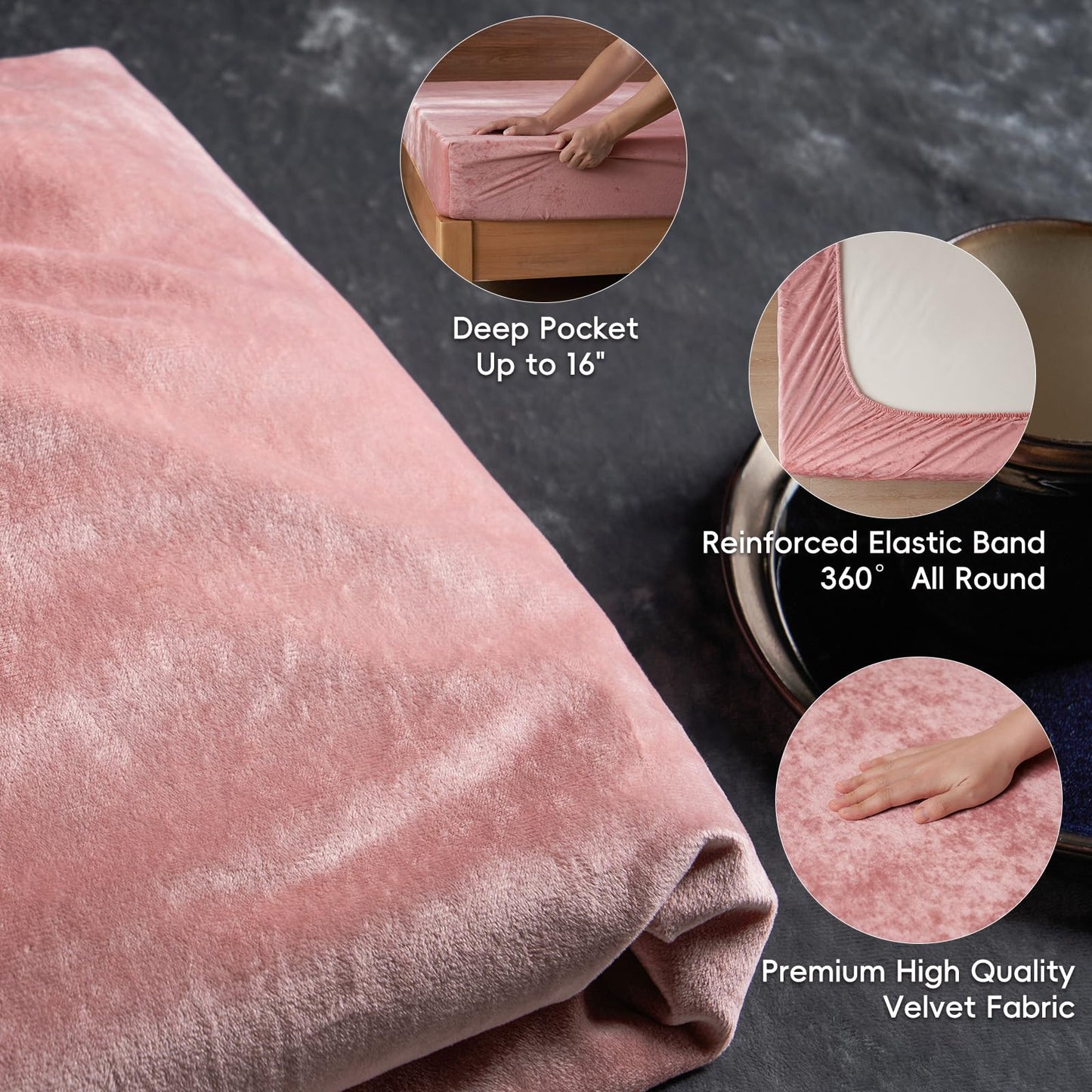 PHF Truly Velvet Fitted Sheet Only Full Size, Luxury Super Soft Cozy Fuzzy Flannel Bottom Sheet, Deep Pocket Up to 16",Strenghth Elastic Band, Suitable for Fall Winter Spring, No Pillowcases, Pink