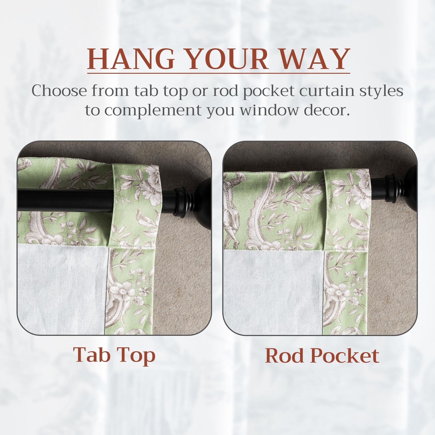 Maison d' Hermine Curtains for Living Room 100% Cotton 96 inch Length One Panel Light Filtering Toile Curtains for Bedroom Windows with Rod and Loop Pockets Drapes (Joli Jouy Green, 50" W x 96" L)