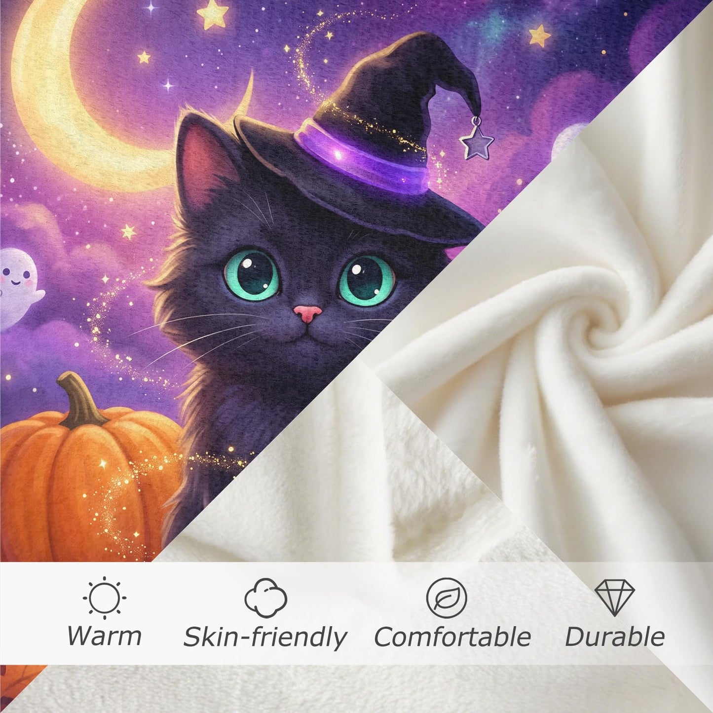 GEDAEUBA Halloween Blankets - Witchy Black Cat Pumpkin Ghost Fleece Blanket Throw, Soft Cozy Blankets & Throws for Couch, Bed, and Sofa, 50x60 inches