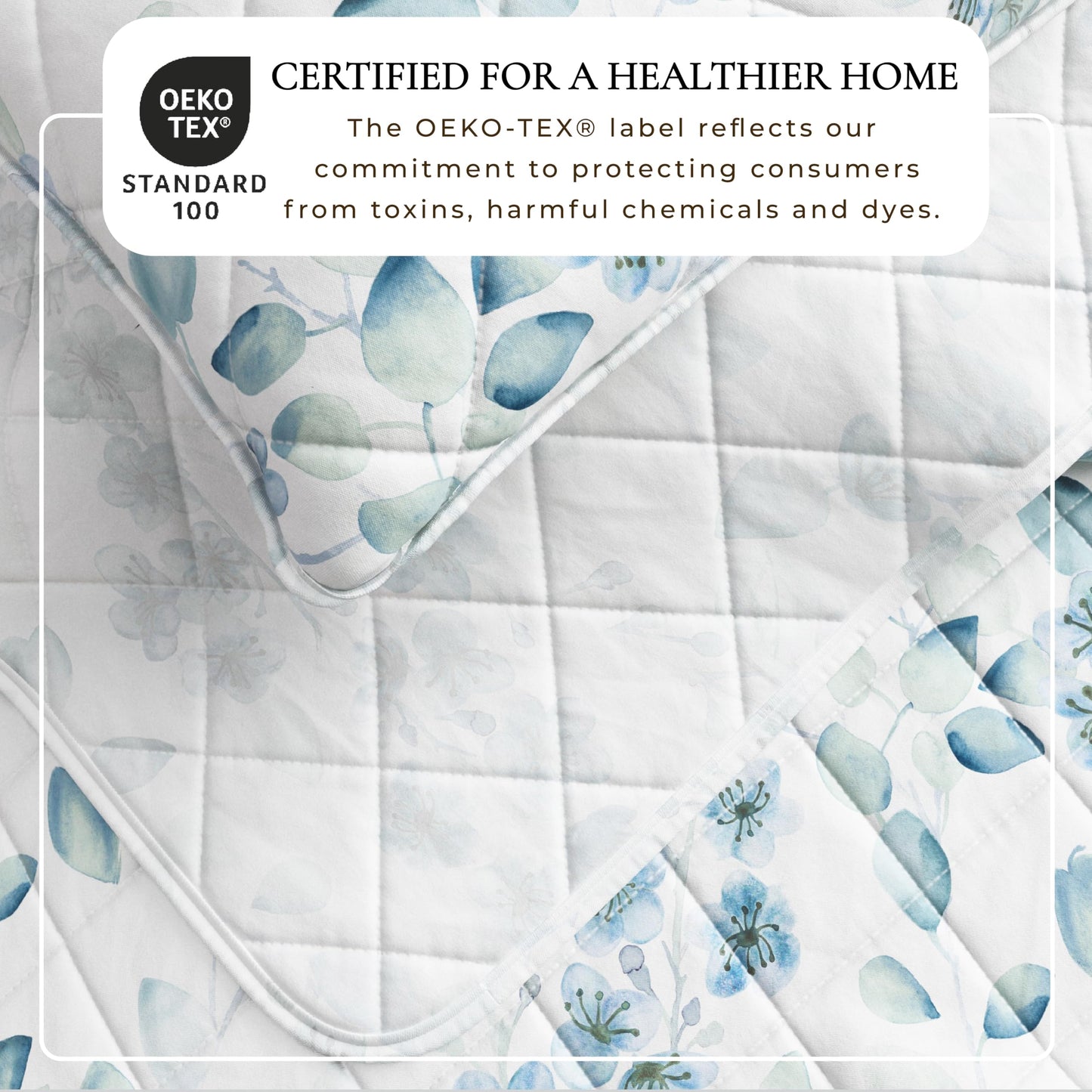 Great Bay Home Floral Quilt Set - 3-Piece Full/Queen Size Spring Bedding Set - Lightweight, All-Season, Reversible Bedspread (Blue/Green)