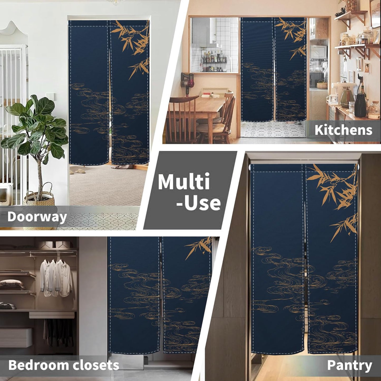 Leowefowa Japanese Noren Doorway Curtain Traditional Door Kitchen Curtains Chinese Bomboo Printing Window Treatment Long Doorway Trapestry Panle for Wall Hnaging Room Divider Home Decor, 33.5"x 70.9"