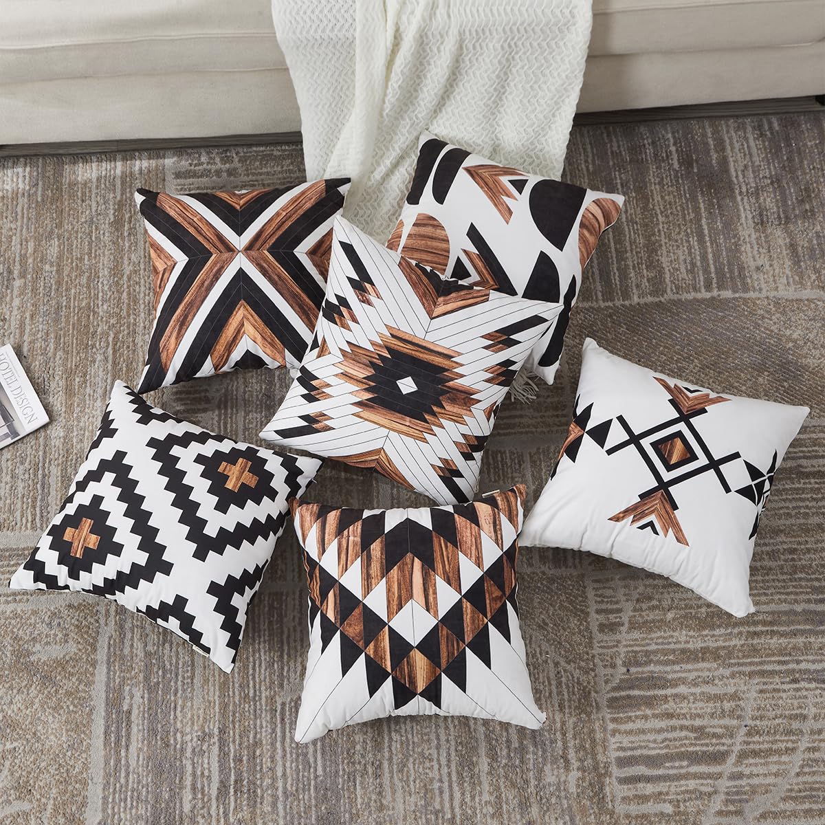 Ceexolliss Aztec Throw Pillow Covers Set of 6,Rustic Southwestern Western Brown Wooden Texture Home Decor Ethnic Farmhouse Outdoor Couch Decorative Cushion Case 18"X18"