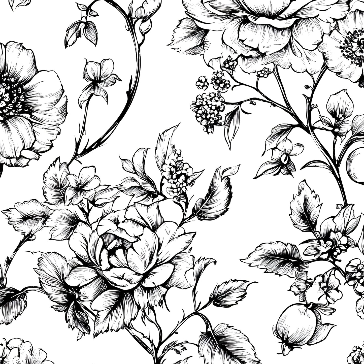 MICORAL Queen Sheet Set Boho Floral Sheets, 4-Piece Printed Botanical Bed Sheets, 16" Deep Pocket, Ultra Soft & Cooling Sheet, Oeko-TEX Certified, Black White Flower