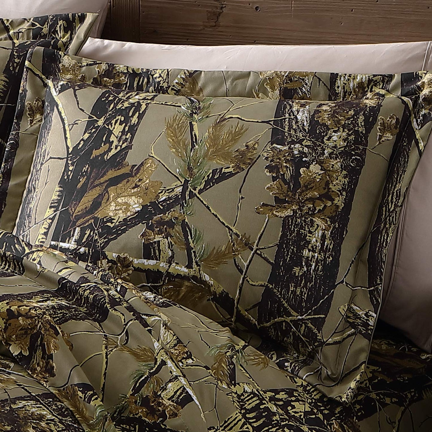 Chezmoi Collection Salem 3-Piece Cabin Lodge Forest Woods Comforter Set - Nature Camo Tree Leaves Printed Soft Microfiber Bedding - Natural, Queen