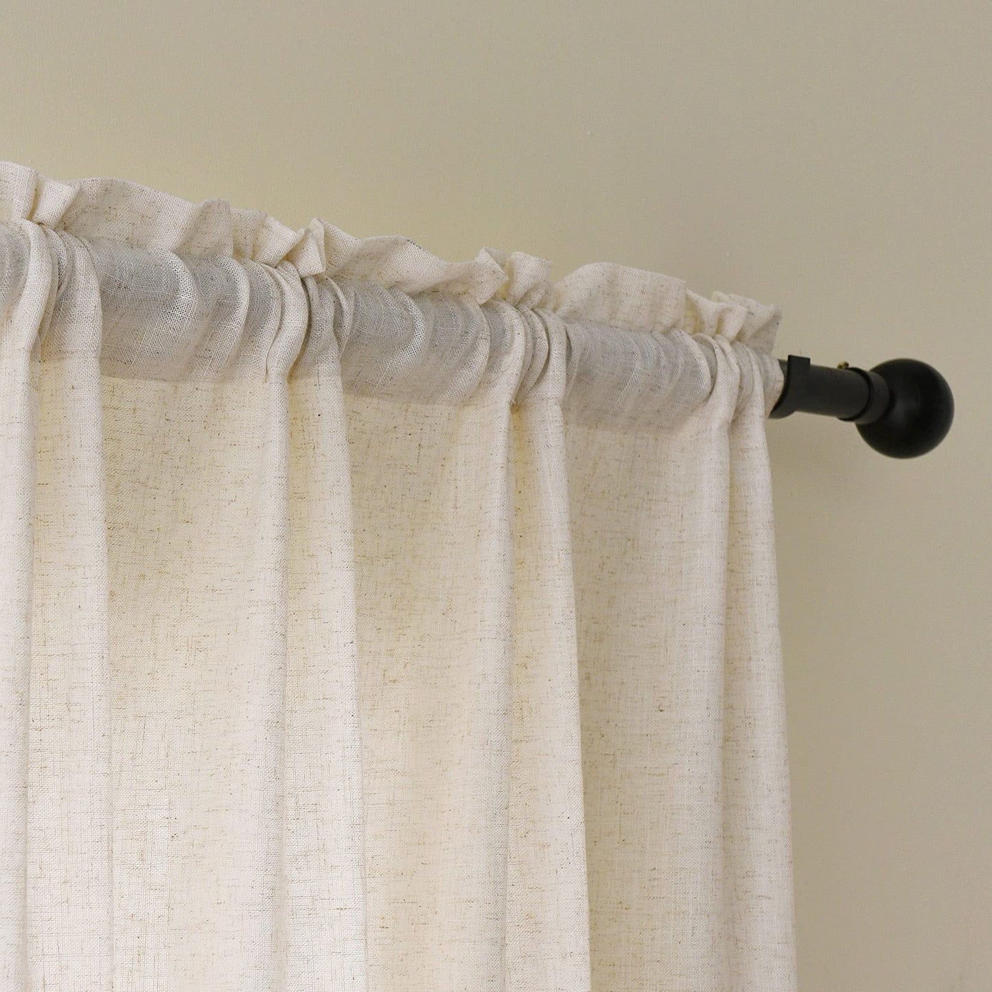 Valea Home Linen Curtains Panel 84 inch Long Light Filtering Rod Pocket Crude Drapes for Bedroom Living Room Farmhouse Window Treatment Panels, Natural, 1 Panel