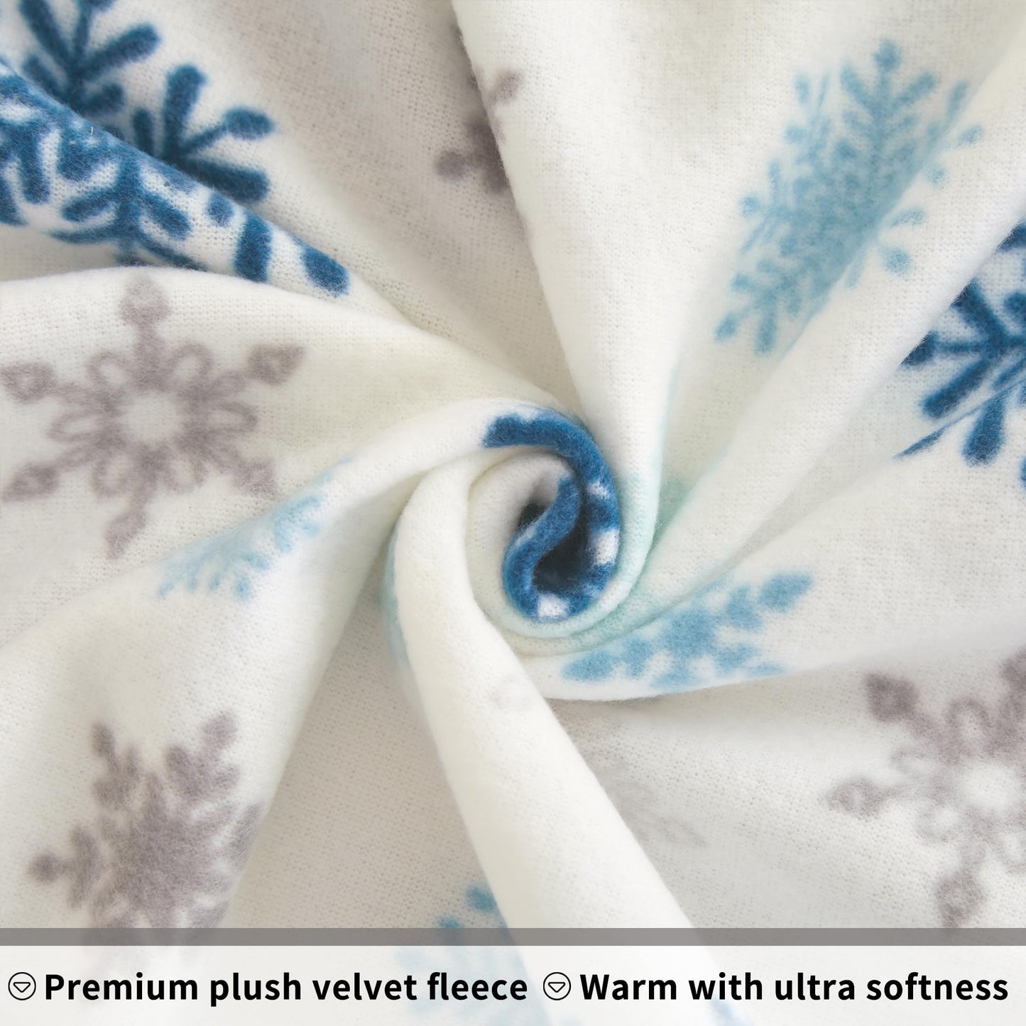 Viviland Microfleece Full Bed Sheet Set, Christmas Holiday Flannel-Like Fleece Fitted Sheets with 15" Deep Pocket, Snowflake Printed Winter Velour Velvet Double Sheets & Pillowcase Set